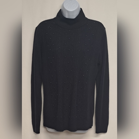 Basic Edition M Navy Blue Beaded Sweater Mock Neck Long Sleeve Nice Condition - Picture 1 of 6